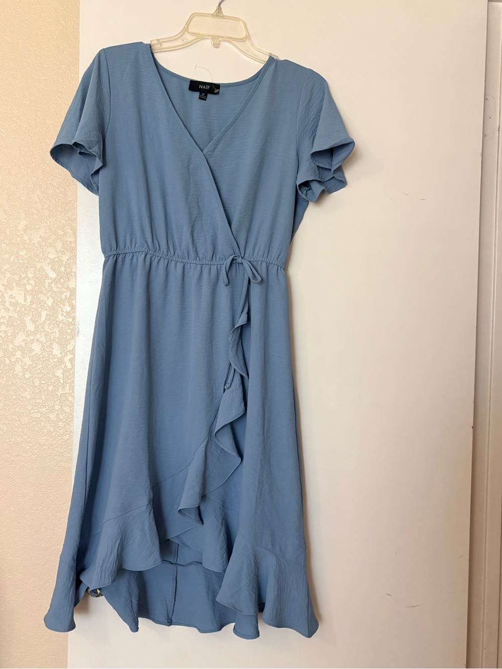 NAIF Dusty Blue Wrap High-Low Ruffle Dress